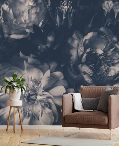 Papel de parede floral escuro preto e branco Papel de parede floral escuro preto e branco