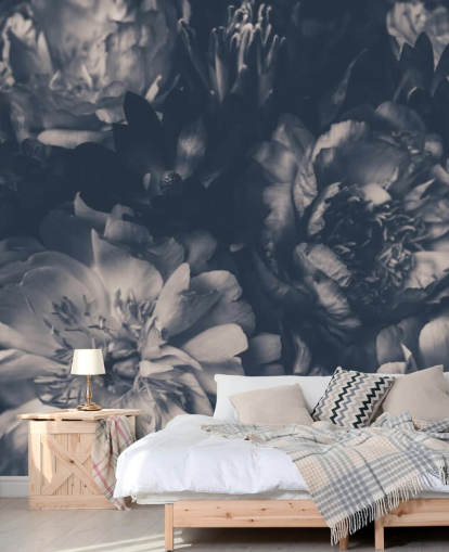 Svart och vitt mörk blommig tapet Svart och vitt mörk blommig tapet