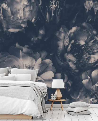 Zwart en wit donker bloemenbehang