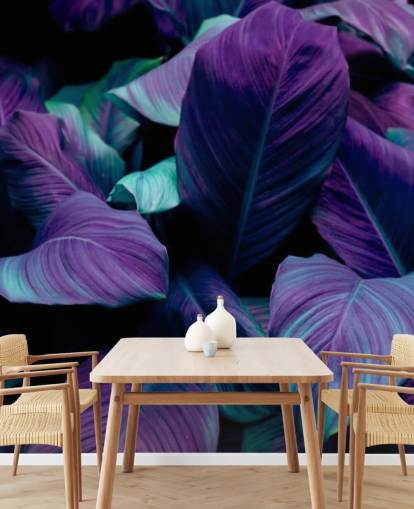 Carta da parati con foglie viola e blu Carta da parati con foglie viola e blu