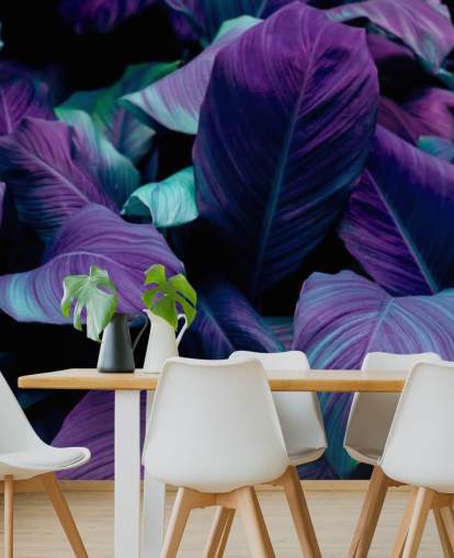 Purple and Blue Leaves Jungle Wallpaper