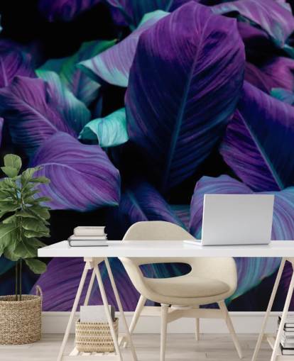 Purple and Blue Leaves Jungle Wallpaper