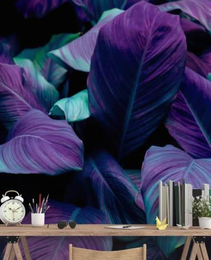 Purple and Blue Leaves Jungle Wallpaper