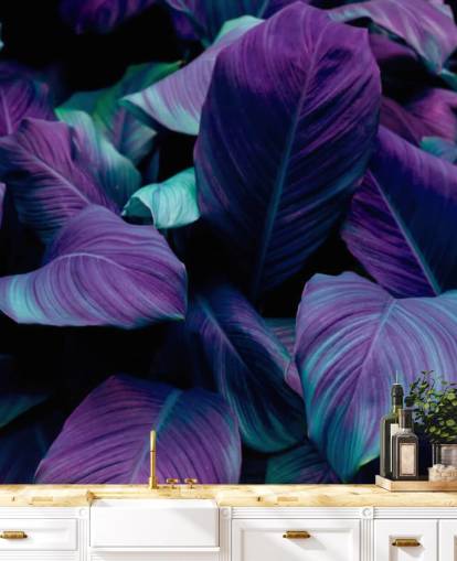 Carta da parati con foglie viola e blu Carta da parati con foglie viola e blu
