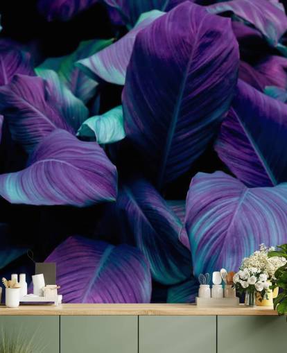 Purple and Blue Leaves Jungle Wallpaper