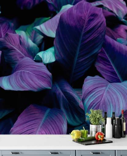 Purple and Blue Leaves Jungle Wallpaper