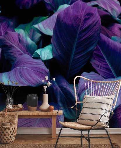 Purple and Blue Leaves Jungle Wallpaper