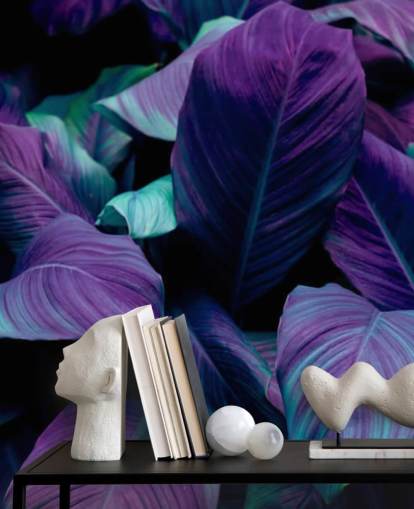 Purple and Blue Leaves Jungle Wallpaper