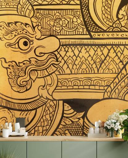 Decorazione murale con pittura tradizionale tailandese Decorazione murale con pittura tradizionale tailandese