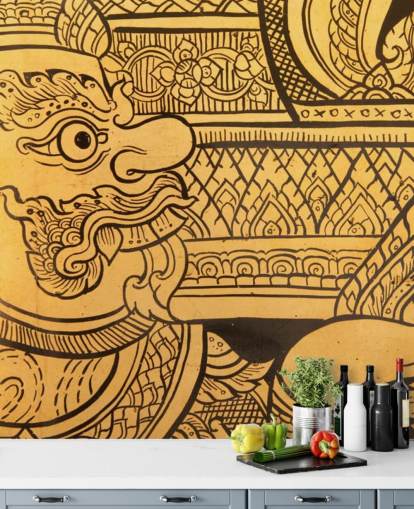 Mural de parede de pintura tradicional em estilo tailandês