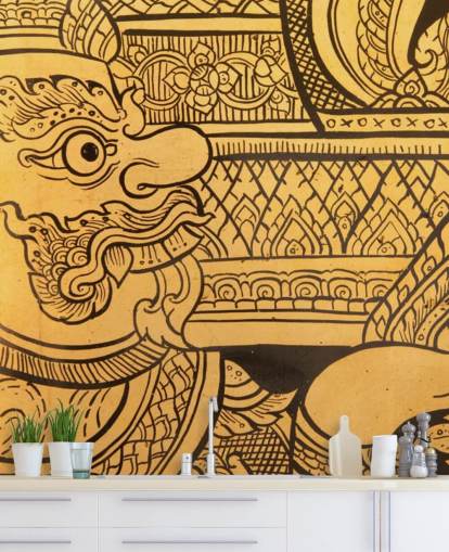 Mural de parede de pintura tradicional em estilo tailandês Mural de parede de pintura tradicional em estilo tailandês