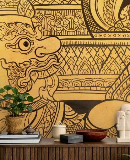 Mural de parede de pintura tradicional em estilo tailandês