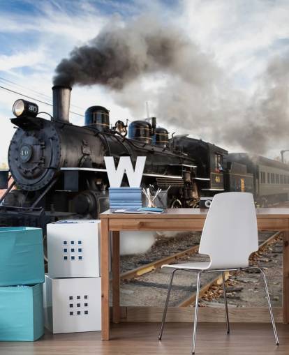 foggy black steam train wallpaper