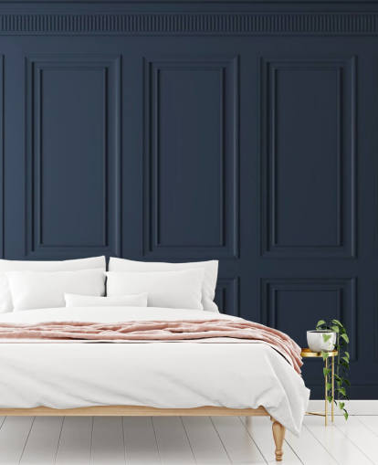 mural de papel pintado con panel de madera personalizable de color azul oscuro llamado Panel azul oscuro para salones o dormitorios