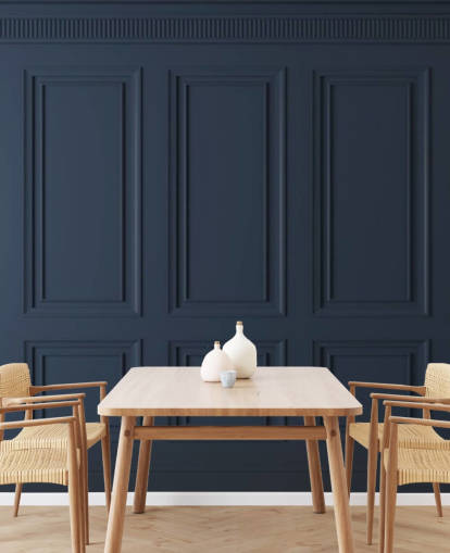 mural de papel pintado con panel de madera personalizable de color azul oscuro llamado Panel azul oscuro para salones o dormitorios
