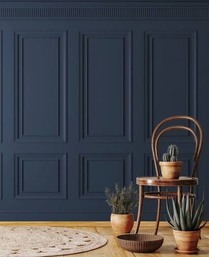 papier peint mural en panneau de bois personnalisable bleu foncé appelé Dark Blue Panel pour les salons ou les chambres