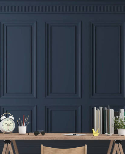 papier peint mural en panneau de bois personnalisable bleu foncé appelé Dark Blue Panel pour les salons ou les chambres
