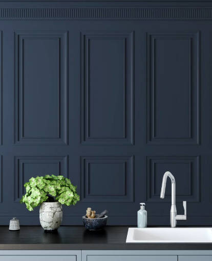 mørkeblått tilpassbart veggmaleri av trepanel kalt Dark Blue Panel for salonger eller soverom