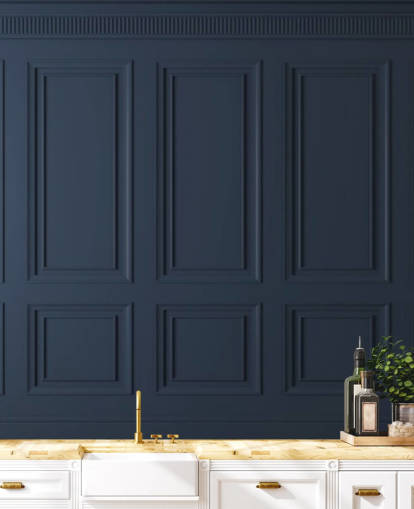 donkerblauwe aanpasbare behangmuurschildering van hout genaamd Dark Blue Panel voor lounges of slaapkamers