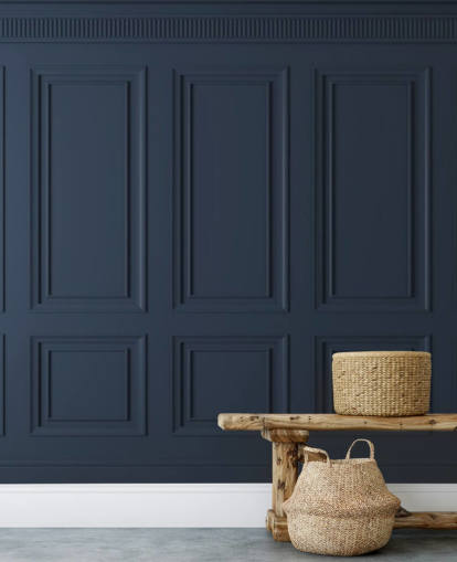 mural de papel de parede de painel de madeira personalizável azul escuro chamado Dark Blue Panel para salões ou quartos