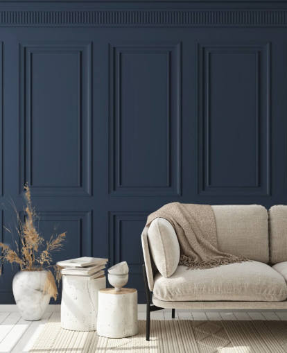 papier peint mural en panneau de bois personnalisable bleu foncé appelé Dark Blue Panel pour les salons ou les chambres