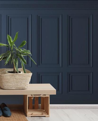 mural de papel de parede de painel de madeira personalizável azul escuro chamado Dark Blue Panel para salões ou quartos