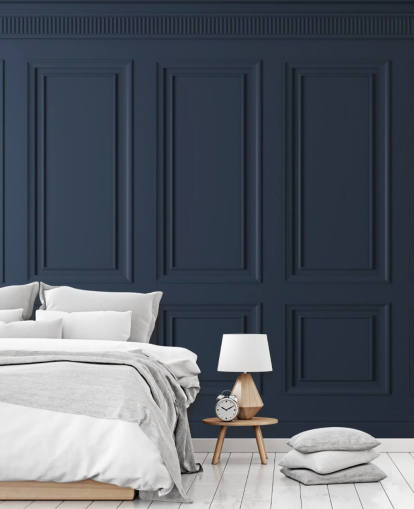 papier peint mural en panneau de bois personnalisable bleu foncé appelé Dark Blue Panel pour les salons ou les chambres