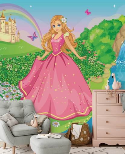princesa em vestido rosa com papel de parede de castelo princesa em vestido rosa com papel de parede de castelo