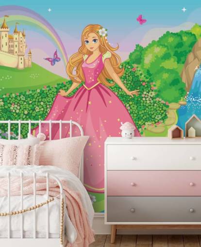 Prinzessin im rosa Kleid mit Schlosstapete