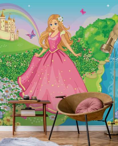 princesa em vestido rosa com papel de parede de castelo princesa em vestido rosa com papel de parede de castelo