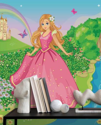 princesa en vestido rosa con papel pintado de castillo princesa en vestido rosa con papel pintado de castillo