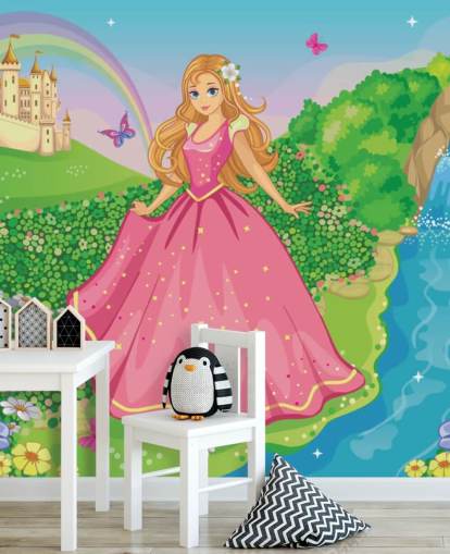 Prinzessin im rosa Kleid mit Schlosstapete