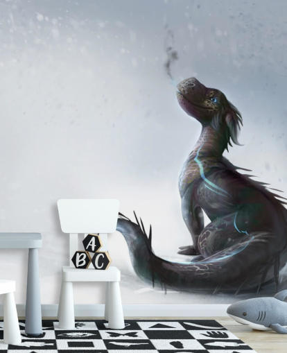 dragón bebé sonriente sentado en la nieve con escamas azules rayadas soplando papel tapiz de humo dragón bebé sonriente sentado en la nieve con escamas azules rayadas soplando papel tapiz de humo