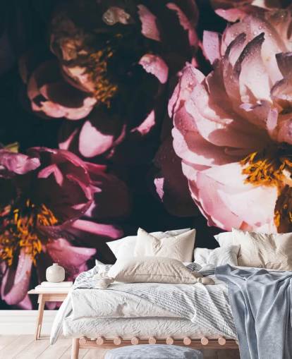Donker bloemen roze bloemen behang Donker bloemen roze bloemen behang