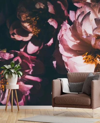 Donker bloemen roze bloemen behang Donker bloemen roze bloemen behang