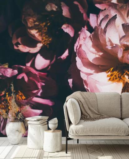 Papier Peint Fleurs Rose Foncé