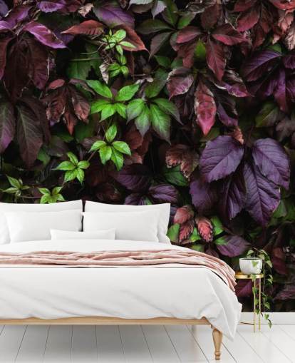 Lilla og Green Dark Leaf Wallpaper Mural