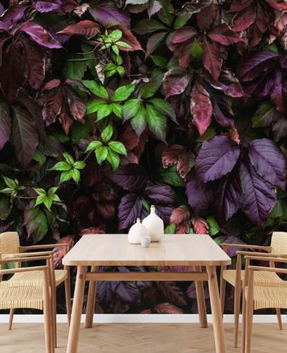 Purple and Green Dark Leaf Wallpaper Mural