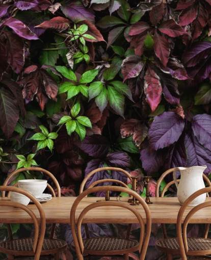 Lilla og Green Dark Leaf Wallpaper Mural Lilla og Green Dark Leaf Wallpaper Mural