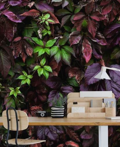 Lilla og Green Dark Leaf Wallpaper Mural