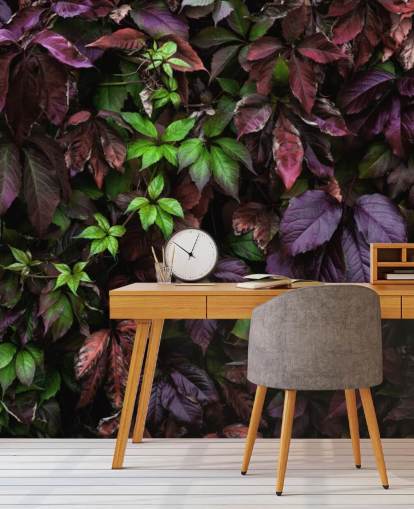 Purple and Green Dark Leaf Wallpaper Mural