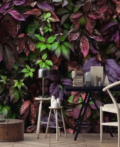 Papel pintado Hoja oscura morada y verde