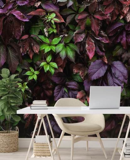 Purple and Green Dark Leaf Wallpaper Mural