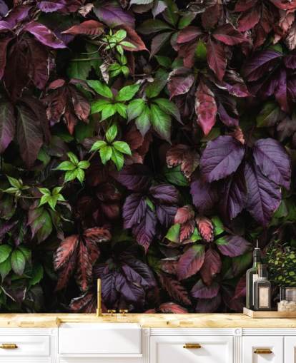 Lilla og Green Dark Leaf Wallpaper Mural