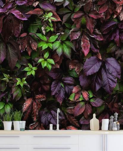 Papier Peint Fresque Feuille Foncé Violet et Vert