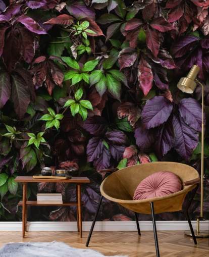 Papel pintado Hoja oscura morada y verde