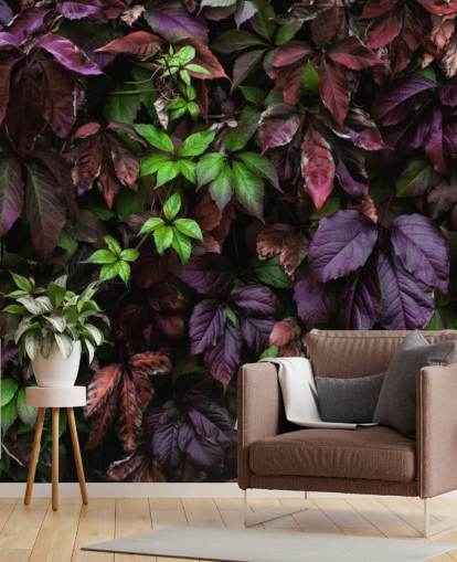 Lilla og Green Dark Leaf Wallpaper Mural