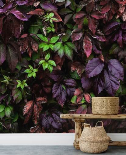 Papier Peint Fresque Feuille Foncé Violet et Vert