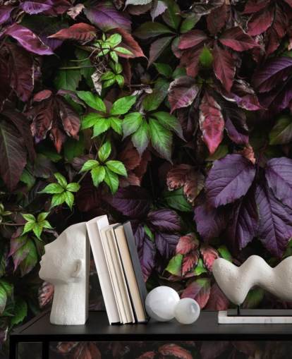 Papel pintado Hoja oscura morada y verde