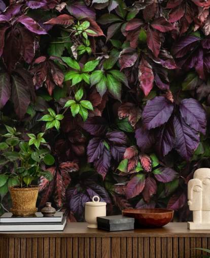 Lilla og grønn Mørk Leaf Bakgrunn Mural Lilla og grønn Mørk Leaf Bakgrunn Mural